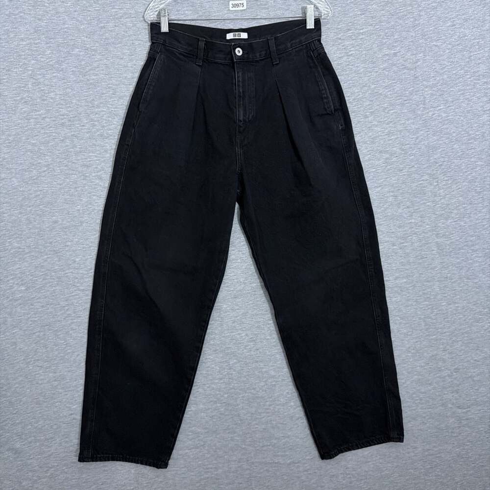 Uniqlo Men's Size 27 Black Denim Pleated High Waisted